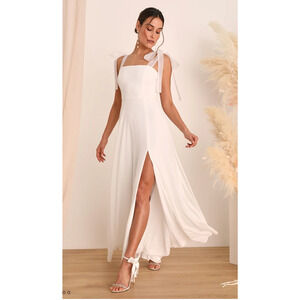 Bridal Lulu's White Maxi Dress with Bow Shoulder Ties